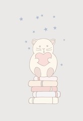 Valentine's Day - print-ready card (poster) made of isolated cartoon elements in pastel colors. Hand drawn digital illustration.