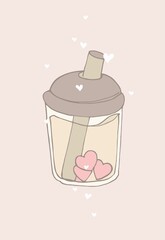 Valentine's Day - print-ready card (poster) made of isolated cartoon elements in pastel colors. Hand drawn digital illustration.