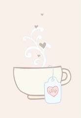 Valentine's Day - print-ready card (poster) made of isolated cartoon elements in pastel colors. Hand drawn digital illustration.