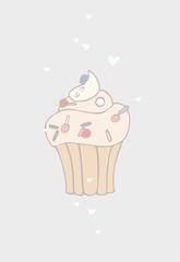 Valentine's Day - print-ready card (poster) made of isolated cartoon elements in pastel colors. Hand drawn digital illustration.