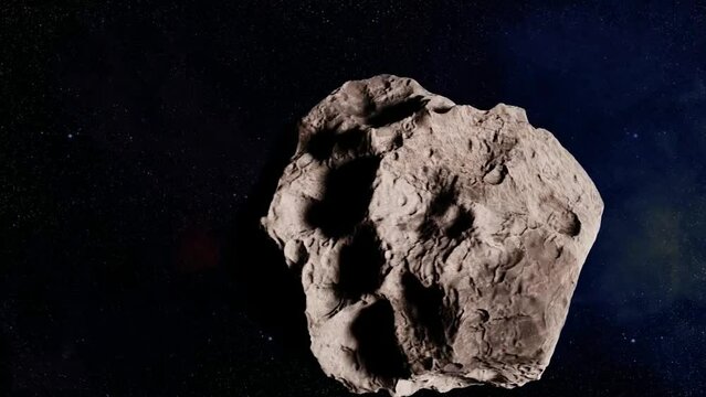 Asteroid moving in outer space. 