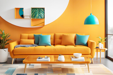 Colorful Contrast: Pop Art Pizzazz Meets Minimalist Yellow Sofa