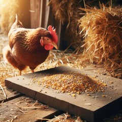 chicken on a farm animal background - obrazy, fototapety, plakaty