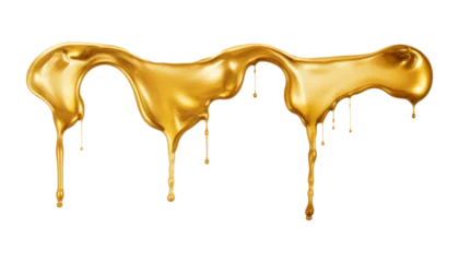 Poster gold melt dripping isolated on transparent background cutout © Papugrat