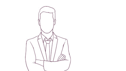 succesfull businessman with crossed arms, hand drawn style vector illustration