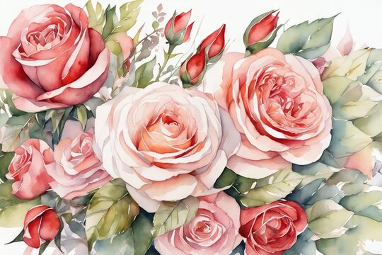 Watercolor flowers for a universal greeting card, Valentine's Day, Mother's Day, Women's Day and others