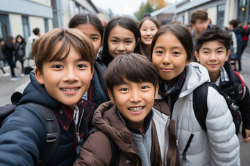 Asian kids going to school - Generative AI