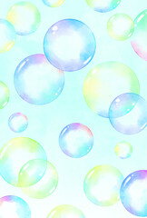 背景素材_水彩_シャボン玉_空