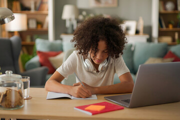 Teenage African-American boy studying at home