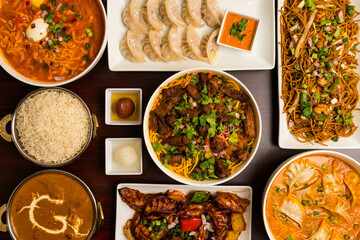 Nepalese food flat lay composition