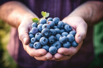 Organic blueberries, held in hands, symbolize the sweet, fresh, and healthy essence of summer's harvest.