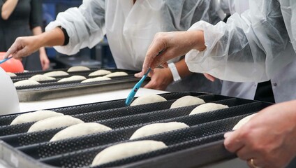 Stages of bread production in a bakery