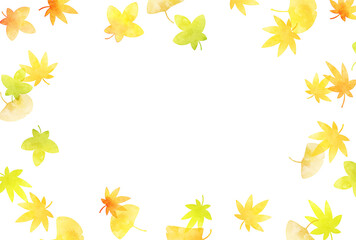 背景素材_水彩_紅葉_白背景