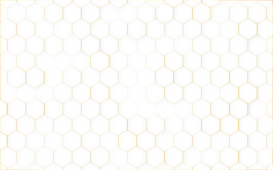 Abstract. Hexagon , honeycomb white Background ,light and shadow with golden stroke. copy space . illustration