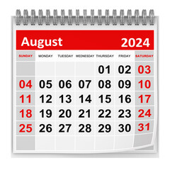 Calendar - August 2024 - obrazy, fototapety, plakaty