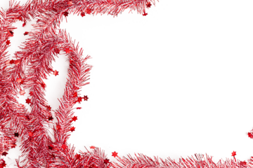 creative festive frame with red streamers with transparent background, top view