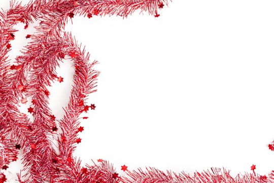 creative festive frame with red streamers with transparent background, top view