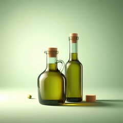 Obraz na płótnie Canvas bottle of olive oil isolated on green background