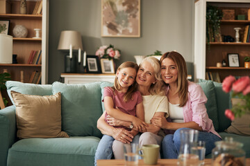 Three female generation portrait at home - Powered by Adobe