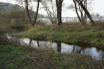 아산 산정호수 겨울 풍경입니다