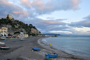 Panoramic view from Vietri sul Mare, a village on the Amalfi coast in the province of Salerno,...