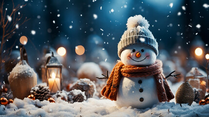 snowman on the snow illustration background