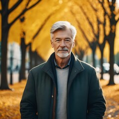 Senior in autumn park - 685673106