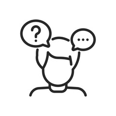 Dementia Icon. Thin Linear Illustration of Forgetful Person with Question Marks, Representing Cognitive Decline and Memory Loss. Isolated Outline Vector Sign.