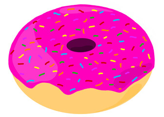 Donut with Strawberry Cream and sprinkle. Pink Donut 2D Design