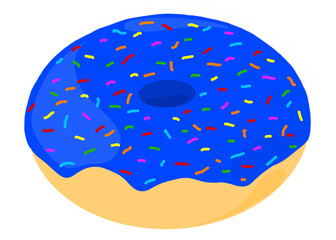 Donut with Blueberry Cream and Sprinkle. Blue Donut 2D Design