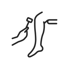 Reflex Test Icon. Thin Line Illustration of Neurological Knee Jerk Assessment with Reflex Hammer for Medical and Healthcare Use. Isolated Outline Vector Sign.