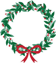 Christmas wreath with winter branches, greenery, berries and snow. Frame for holiday card, invitation, packaging, background. 