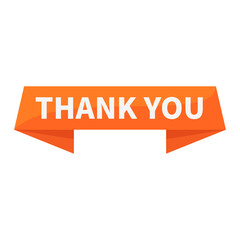 Thank You In Orange Rectangle Ribbon Shape For Congratulation Information Announcement 
