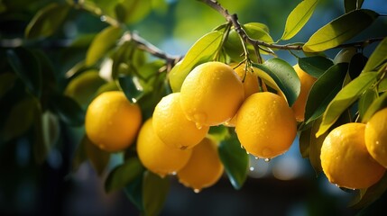 Citrus Background with Lemon Tree Leaves