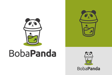 Cute Fun Panda Boba Milk Tea Chocolate Matcha Logo Branding Design Template