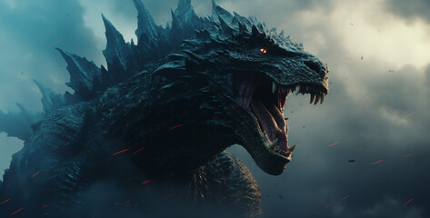 close up of a dragon, head of dragon. Generative Ai content