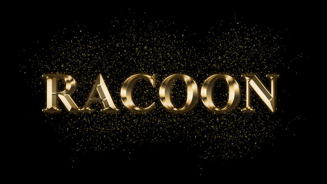 RACOON, Gold Text Effect, Gold text with sparks, Gold Plated Text Effect, animal name 