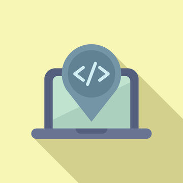 Laptop code read icon flat vector. Gear hosting. System online server
