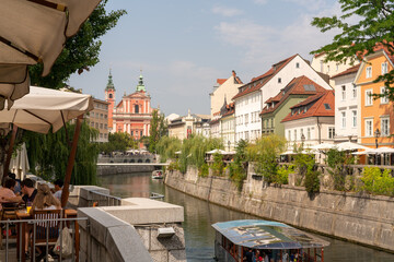 River Ljubljanica flowing through Ljubljana, Slovenia