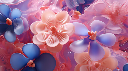 Anstract 3D, floral symphony, bloom kaleidoscopic cherry blossom japanese.