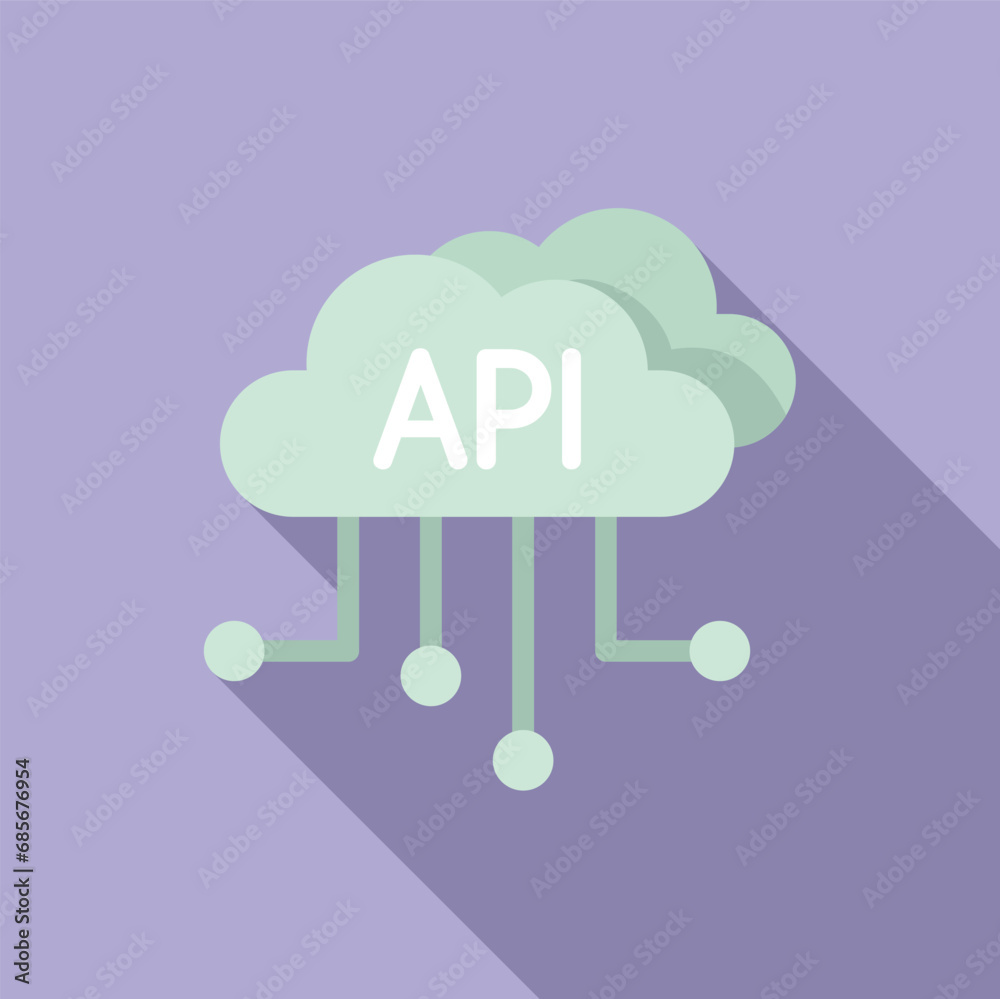 Poster api data cloud icon flat vector. gear hosting internet. server system app