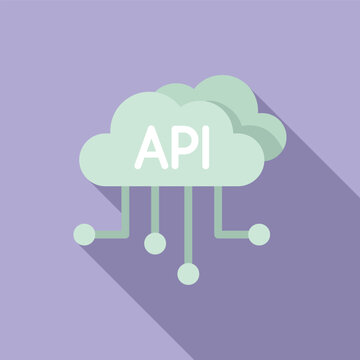 Api data cloud icon flat vector. Gear hosting internet. Server system app