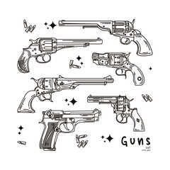 pistols and bullets illustration set
