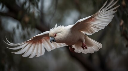 Sulphur-crested Cockatoo in flight. Pet. Pet Concept. Wilderness Concept. Wildlife Concept.