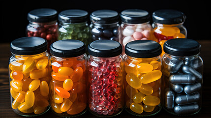 Preserving Health: Medicine Pills Stored in Glass Containers