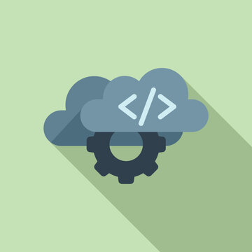 Cloud gear support icon flat vector. Mobile server app. Code interface