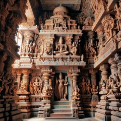 lovely carvings inside the ancient Meenakshi Hindu temple in Madurai, Tamil Nadu, India