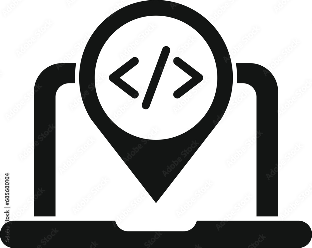 Poster laptop code read icon simple vector. gear hosting. system online server