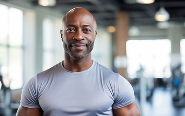 Portrait Of Handsome Muscular Man Posing In Gym. Fitness Trainer Standing In Modern Sport Club...