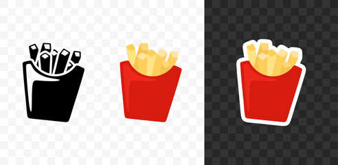 French fried chips in a red paper cup vector illustration. Fast food. French fries in a paper wrapper graphic design - obrazy, fototapety, plakaty